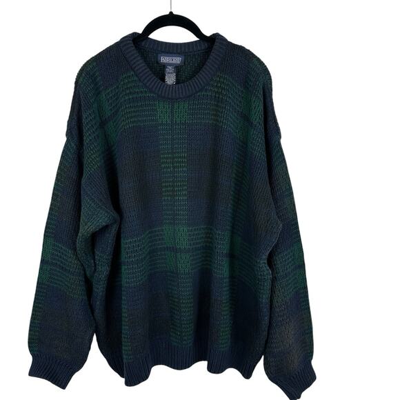 Vintage 90s Lands End Sweater Womens XL Tartan Plaid Preppy Grunge Oversized - Picture 1 of 12